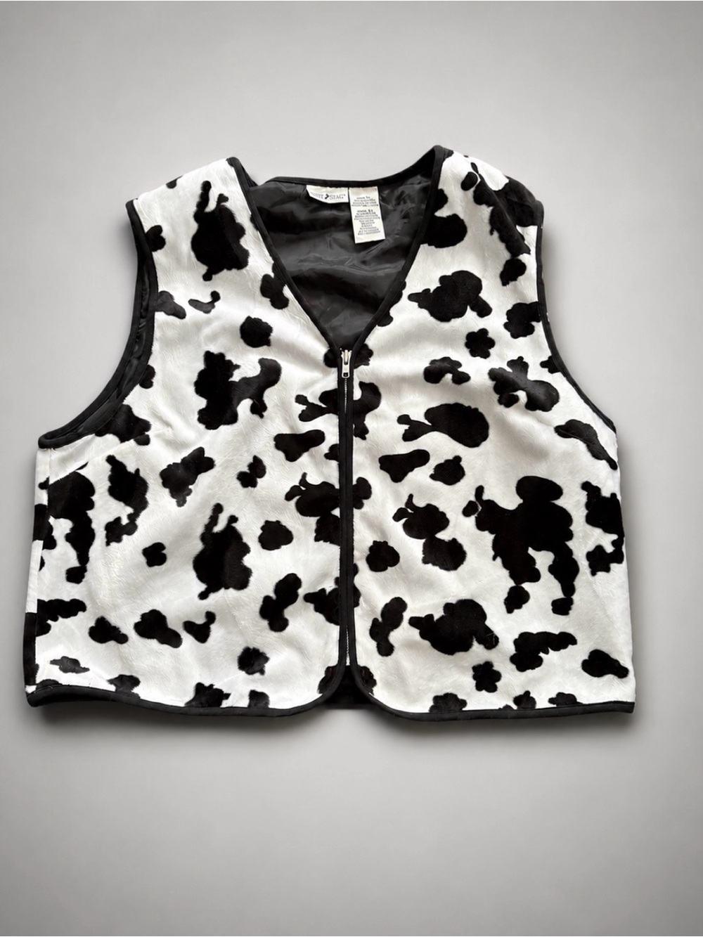 Vintage Fuzzy Cow Print Full Zip Vest XL